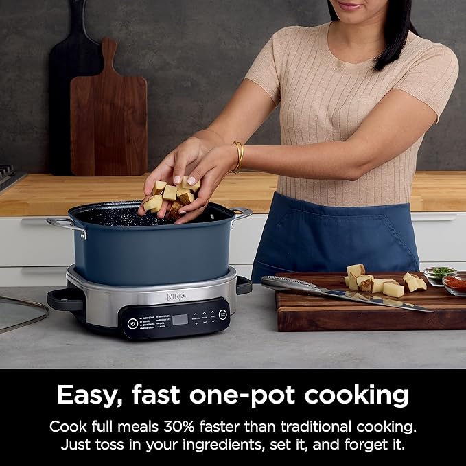 Ninja MC1101 Foodi Everyday Possible Cooker Pro, 8-in-1 Versatility, One-Pot Faster Cooking Replaces 10 Tools, Family-Sized Capacity with Adjustable Temp Control, 6.5 quarts, Midnight Blue