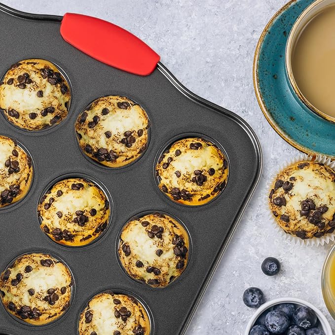 Tiawudi Mini Muffin Pan, 24 Cavity Cupcake Pan, Nonstick Baking Pan, Heavy Duty Small Muffin Tin with Silicone Grip Handles, Set of 2