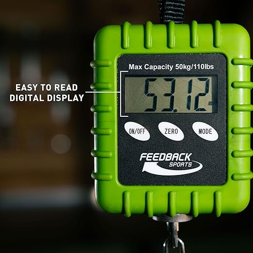 FEEDBACK SPORTS | Expedition Backpacking, Biking, Luggage 110lbs Capacity Digital Scale | Protective Rubber Exterior, Lbs/Kgs/Ounces/Grams/Decimal LCD Display | Batteries Included