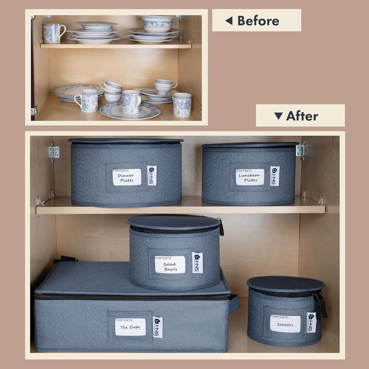 Saucers Storage Container - Hard Shell China Organizer with Dividers - Holds 12 Plates of 7" - Durable & Stackable Storage Box for Seasonal Dishware Protection - Denim Blue