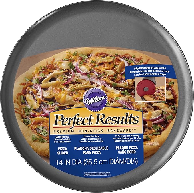 Wilton Perfect Results Premium Non-Stick Pizza Pan, Non-Stick Bakeware, Steel, 14-Inch.
