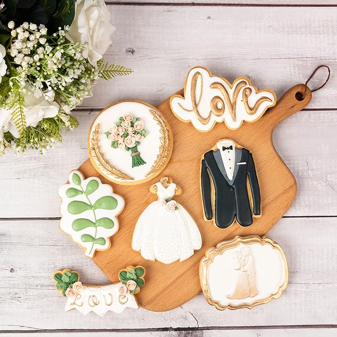 Flycalf Leaf Cookie Cutter Wedding with Plunger Stamps Holiday PLA Cake Shapes Baking Molds Gifts for Kids Decorative Party 4" Kitchen Cake Supplies