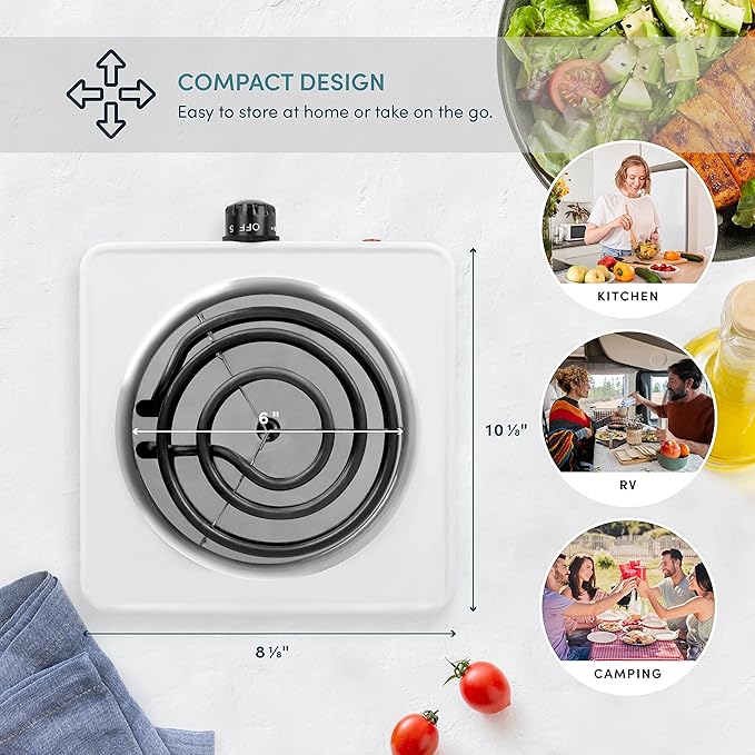 AROMA® 6" Single Burner Hot Plate, Compact & Portable with Temperature Control, White (AHP-511)