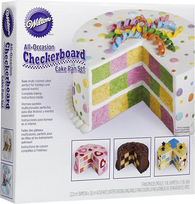 Wilton Round Checkerboard Cake Pan Set, 4-Piece, Steel