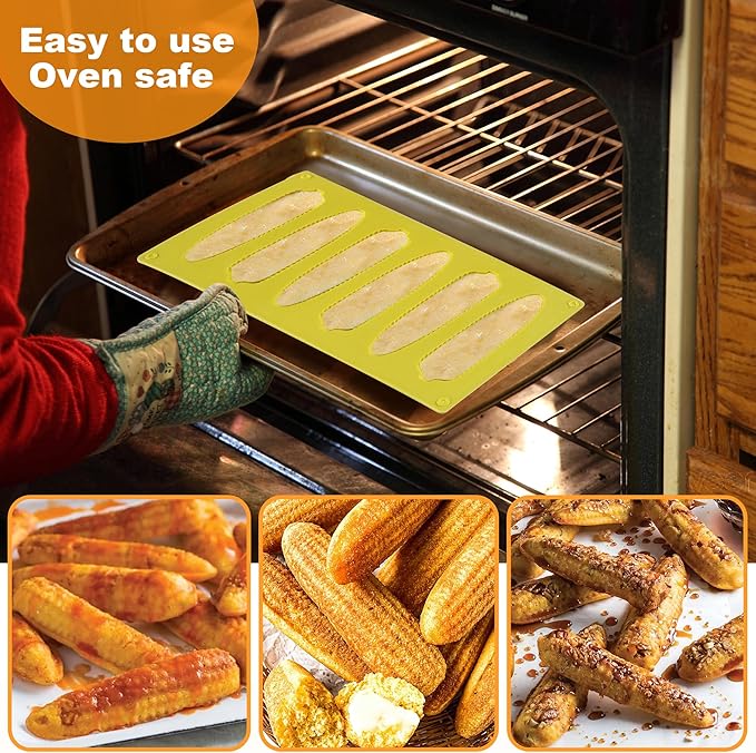 Sidosir 2Pcs Corn Stick Mold Silicone for Baking, 6-Cavity Corn Cob Silicone Molds for Bread, Non-Stick Cake Pan