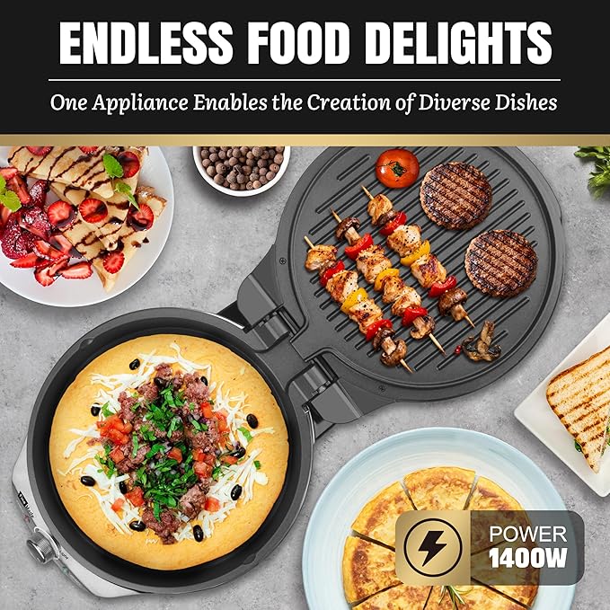 FineMade Electric Griddle Nonstick, Multi-Funtional Quesadilla Maker 10 Inch, Electric Grill Indoor, Pancake Griddle & Pan, Smokeless Indoor Grill, Non-stick Surface, Silver