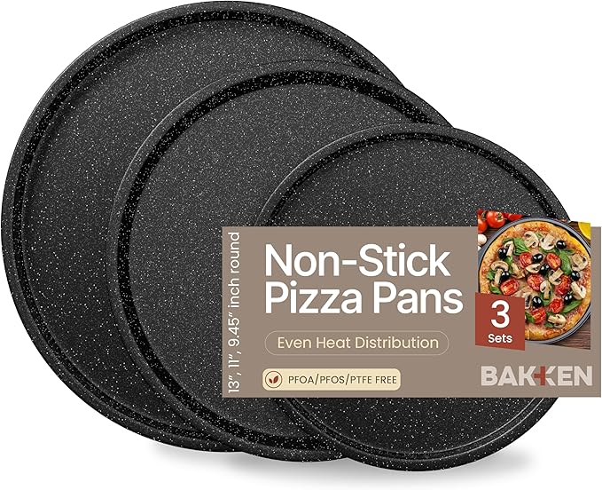 Gray Marble Non Stick Pizza Pans Set of 3 – Carbon Steel Pizza Baking Trays (9.45", 11.02", 12.99") for Oven Use, Durable, PFOA, PFOS, PTFE Free, Dishwasher Safe, Stain-resistant, Easy Cleanup