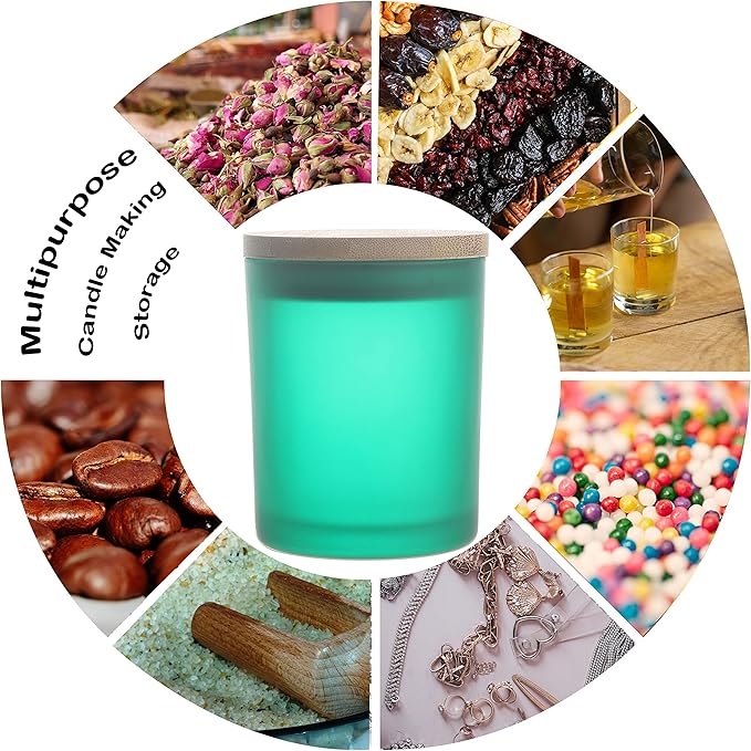 MILIVIXAY 12 Pack 7 OZ Matt Green Glass Candle Jars with Lids and Candle Making Kits - Bulk Empty Candle Jars for Making Candles - Spice, Powder Containers.