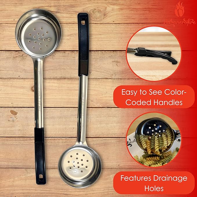 6 Ounce Slotted Stainless Steel Portion Control Ladle Spoon for Measuring and Serving; Commercial Grade Serving Scoops [Pack of 12]