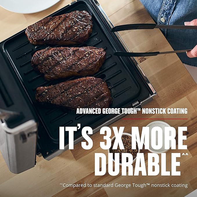 George Foreman Smokeless - Digital Smart Select, Family Size (4-6 Servings), Stainless Steel, GRD6090B