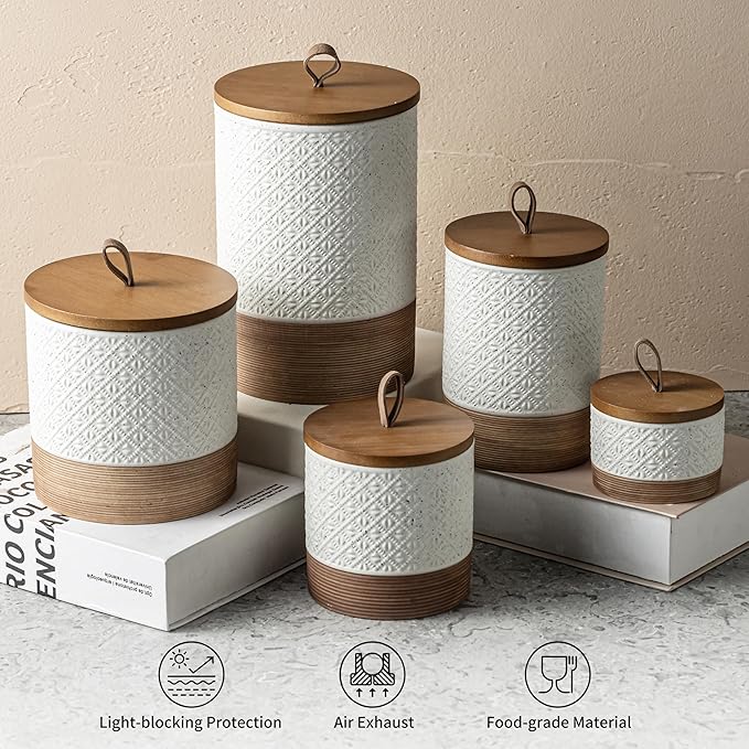 Miamolo Large Jar with Lid, Ceramic Coffee Container Kitchen Food Storage Jars with Airtight Lids for Spice Cookie Ground Coffee, Decorative Jars for Coffee Countertop, Bar Accessories- White 64 fl.oz