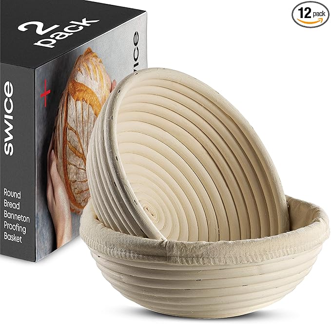 Banneton Bread Proofing Basket [Set of 2 ] Round 9 Inch Handmade Rattan Baskets and Liners for Sourdough