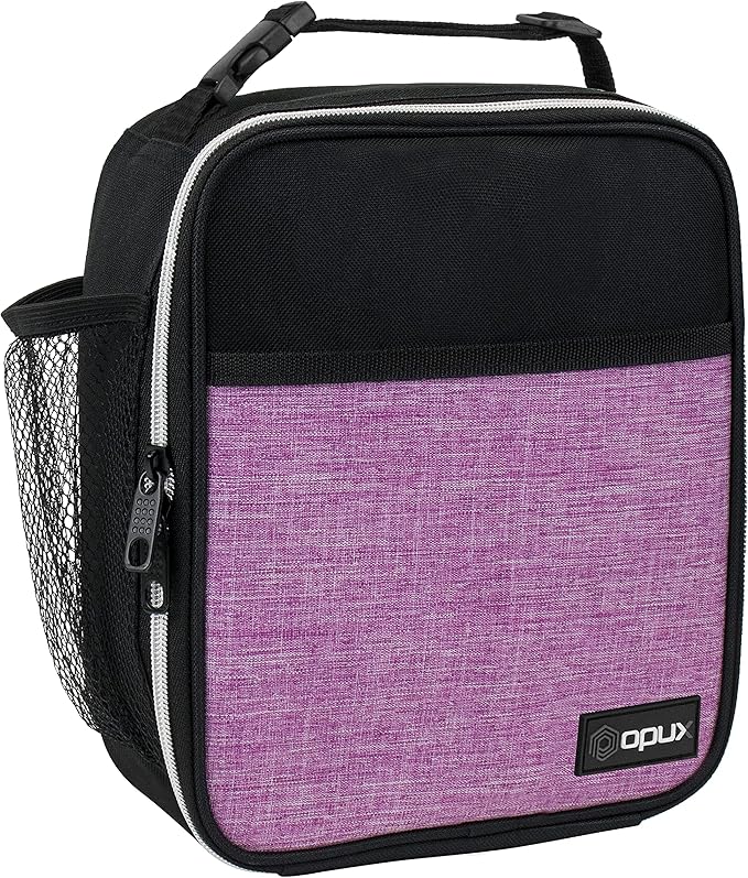 opux Premium Insulated Lunch Box, Soft School Lunch Bag for Girls Kids, Leakproof Small Lunch Pail Women Work, Reusable Compact Cooler Tote Lunchbox for Office Adult, Heather Purple