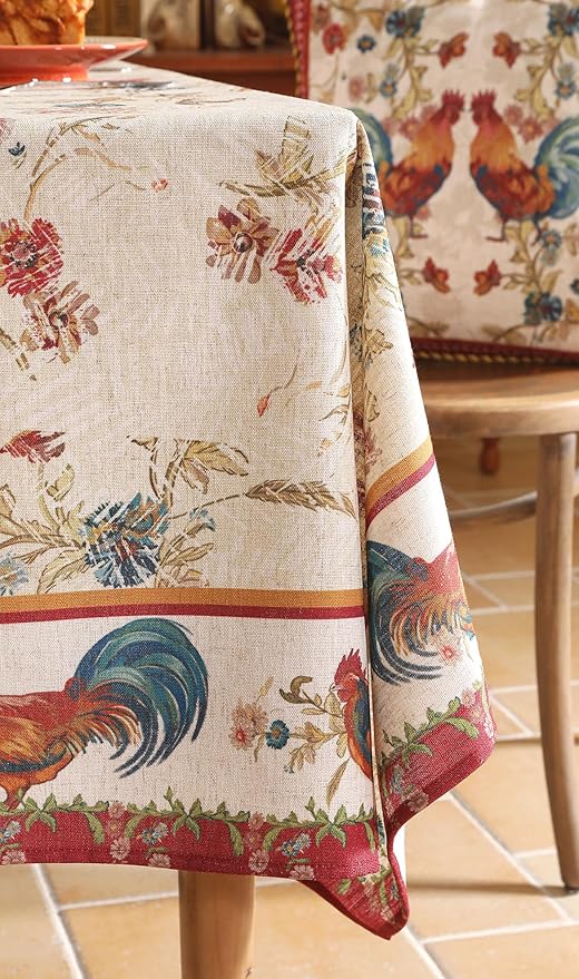 patdrea Designer French Tablecloth for Square Table,Vintage Red Linen Animals Pattern Floral Tablecloths,Decor Table Cover for Kitchen Dining Christmas,Party,Thanksgiving,67"x67"-Townlife E