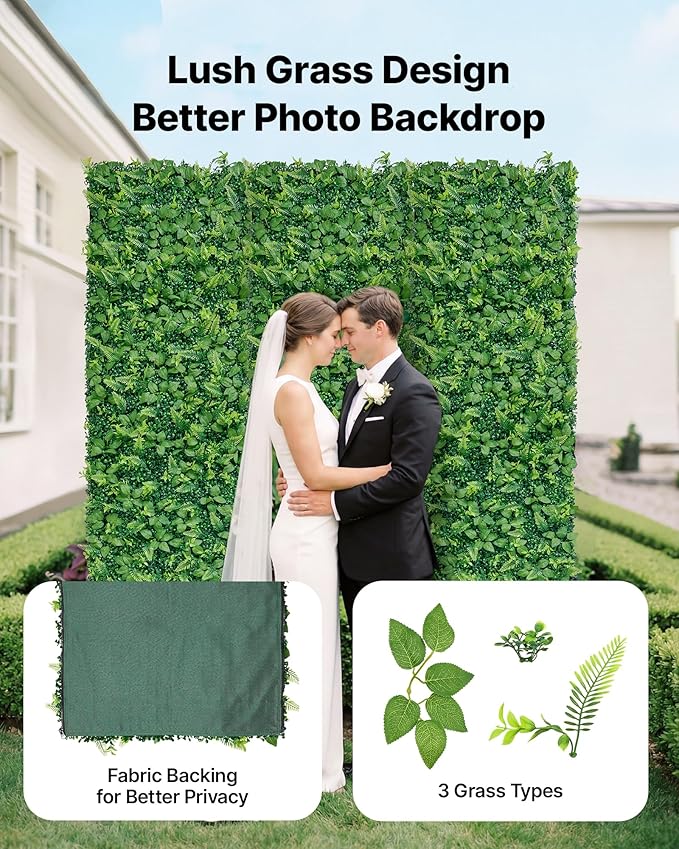 VEVOR Artificial Plant Wall, 4 PCS, Each Panel 2 x 8 ft Artificial Boxwood Panels, Sun Protection Greenery Backdrop Privacy Hedge Fence, Fake Grass Screen for Wedding, Indoor,Outdoor Garden Mixed Leaf