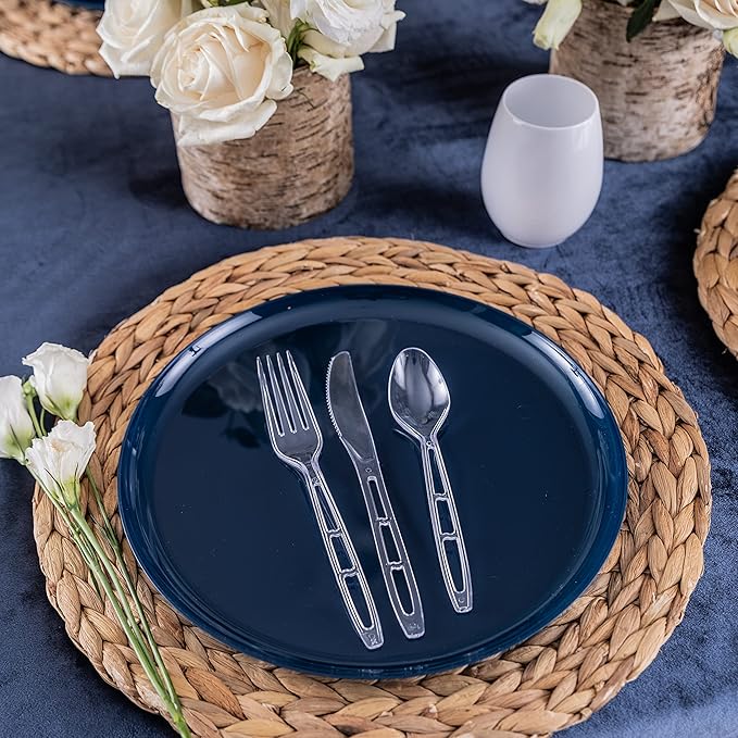 Party Bargains Emerald Clear Plastic Silverware 360 pcs Set: 180 Forks, 120 Spoons, 60 Knives. Heavy Duty Elegant Cutlery Disposable Utensils Combo Pack Fundraising, Catering, Galas, Cocktail Parties