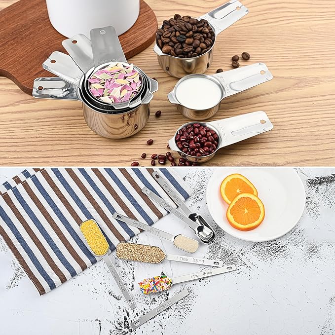 Measuring Cups and Spoons Set 17, 18/8 Stainless Steel Measuring Cup and Spoons Set for Dry & Liquid, Metric & US Metal Measuring Tools &Leveler &Equivalents for Baking & Kitchen