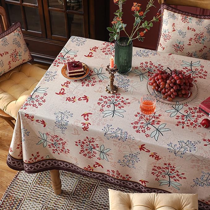 patdrea Designer French Linen Small Square Table Cloth,Vintage Red Floral Breathable Tablecloth,Dacorative Table Cover for Kitchen Dining,Christmas,Holiday,Thanksgiving,Tea Party,55"x55"-Newmari