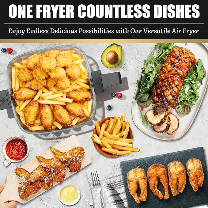 FineMade 12-in-1 Glass Air Fryer Non Toxic,4.5 Quart, Dishwasher-Safe Air fryer Glass Basket, Freidora De Aire De Vidrio, Temperature & Time Programable, PFOA & PFAS Free, Graphite
