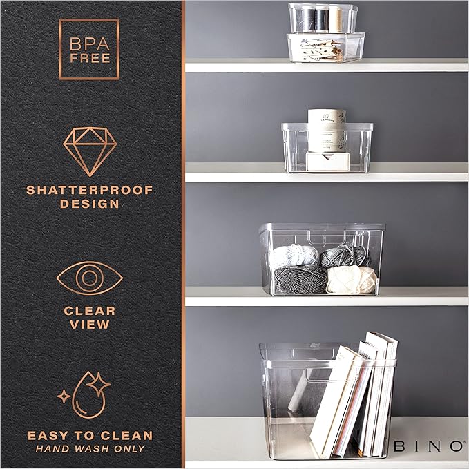BINO | Plastic Storage Bins, Medium - 2 Pack | THE LUCID COLLECTION | Multi-Use Built-In Handles | BPA-Free | Clear Storage Containers | Fridge Organizer | Pantry & Home Organization