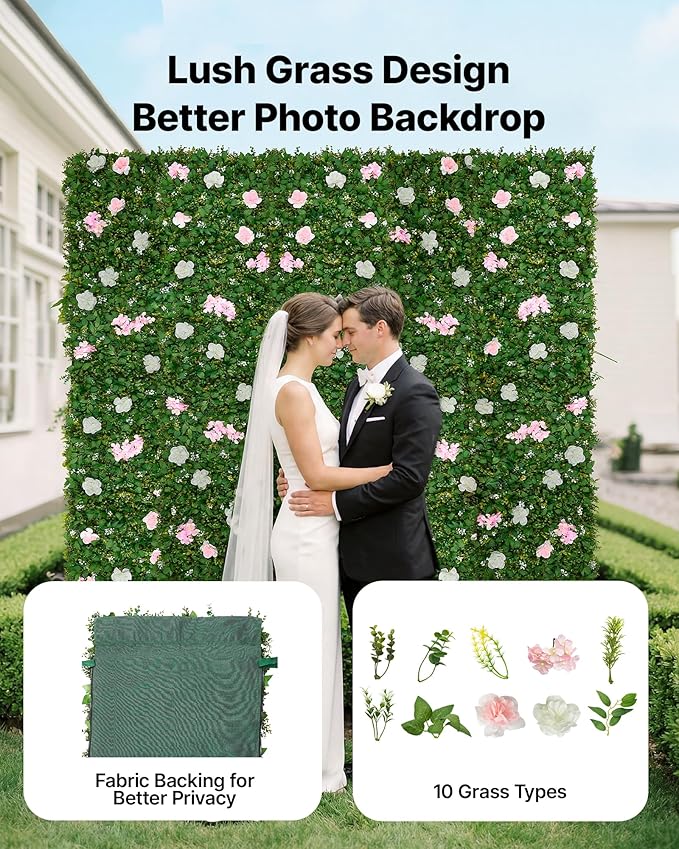 VEVOR Artificial Luxury‌ Flower Wall Backdrop, 2 PCS, Each Panel 2 x 8 ft, Gorgeous 3D Silk Floral Backdrop Pet Friendly, Easy Installation Flower Wall Panel for Wedding, Event, Party,Mixed Leaf