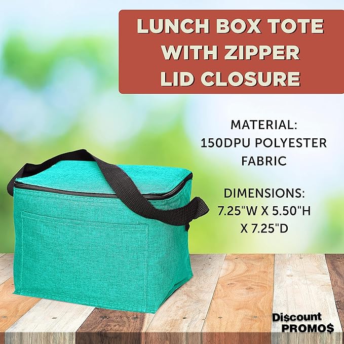 DISCOUNT PROMOS Insulated Cooler Lunch Bag Set of 10, Bulk Pack - Perfect for Work, Travel, Outdoor Events - Mint