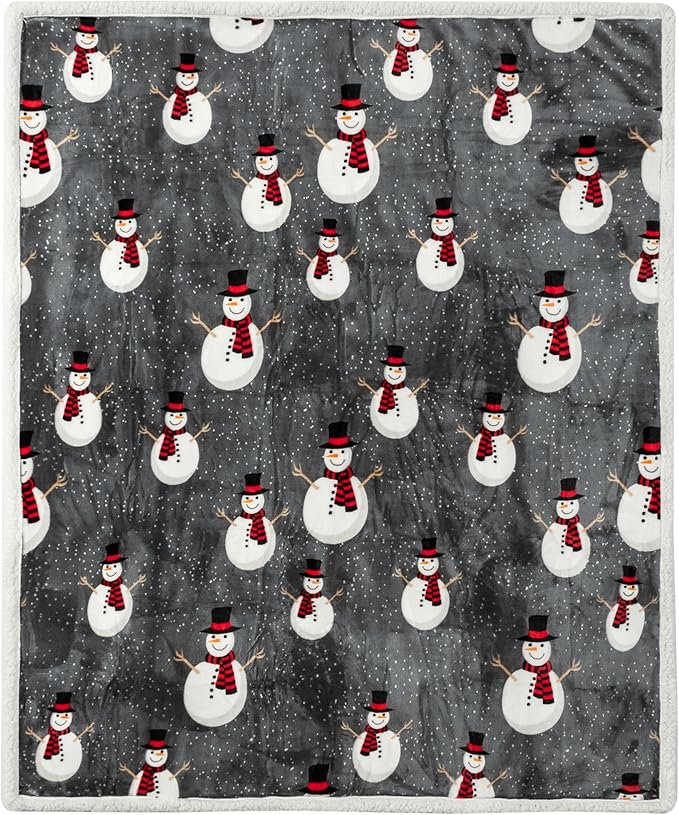 PAVILIA Premium Christmas Sherpa Throw Blanket | Snowman Decoration, Fleece, Plush, Warm, Cozy Reversible Microfiber Holiday Blanket 50 x 60