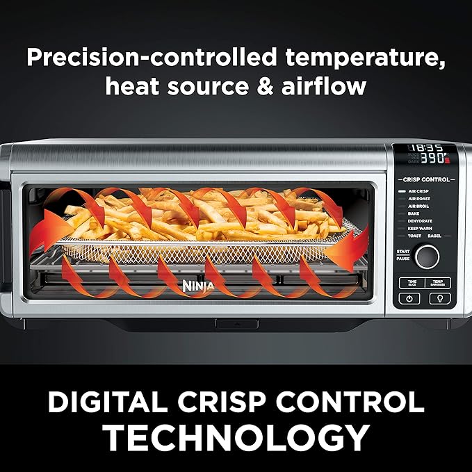 Ninja Digital Air Fryer & Toaster Oven | 8-in-1 Functionality | Flip-Up Design | XL Capacity | Air Fry Basket, Sheet Pan, Wire Rack & Crumb Tray | 1800 Watt | Silver | SP101