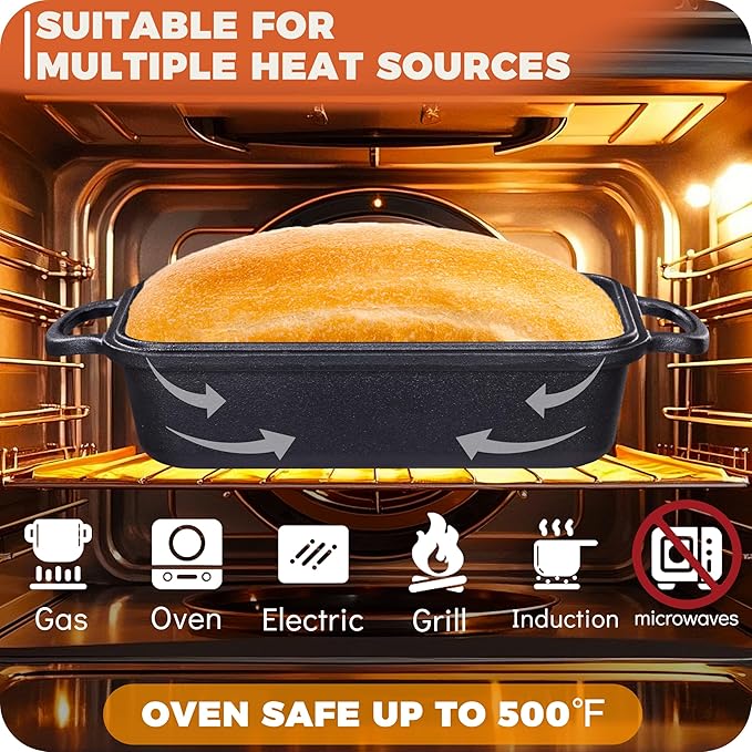 Cast Iron Loaf Pan with Lid 9×5 Inch, Bread Baking Pans, Even Heat Distribution for Sourdough, Pre-Seasoned Dutch Oven Loaf Pan for Homemade Bread