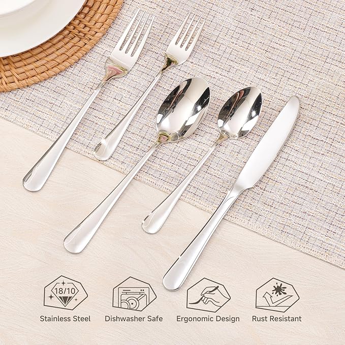 HIKAA 20-Piece Silverware Set for 4, 18/10 stainless Steel Flatware Set, Mirror Polished Cutlery Set, Dishwasher Safe Utensils for Home, Restaurant, Wedding Gift