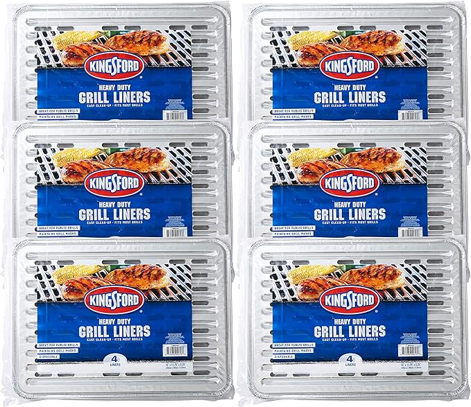 Kingsford Disposable Grill Liners, Heavy Duty Aluminum Foil Grill Toppers for Outdoor BBQ Grills, Helps Prevent Food and Sauce Falling Through Grates, 16 x 11.75 in, 4 Count - 6 Pack