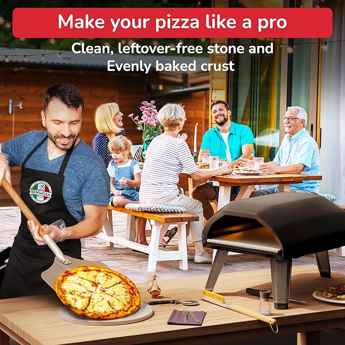 Senwosa Pizza Oven & Stone Brush with Scraper, Turning Fork & Bubble Popper Bundle - Essential Accessories & Tools for Any Pizza Oven