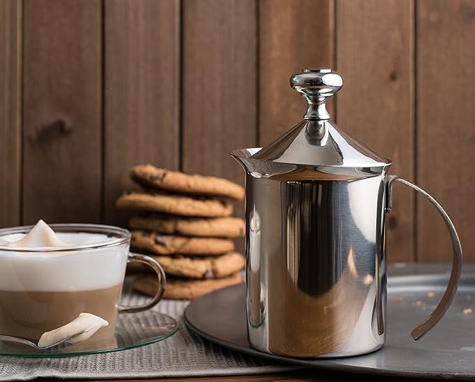 Bellemain Milk Frother Handheld, Thick, Creamy Milk Foam Maker, Warm & Cold Milk Foamer | Stainless Steel Hand Held Frother for Coffee, Latte, Cappuccino, Frappe, Matcha, Hot Chocolate, 14 oz.