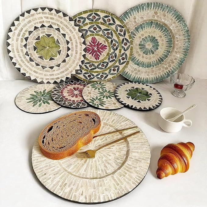 13 Inch Mother of Pearl Shell Placemat Plate – Large Round Decorative Heat for Table or Kitchen, Cabinet, Tabletop (Water Lily Shell, 13 Inch)