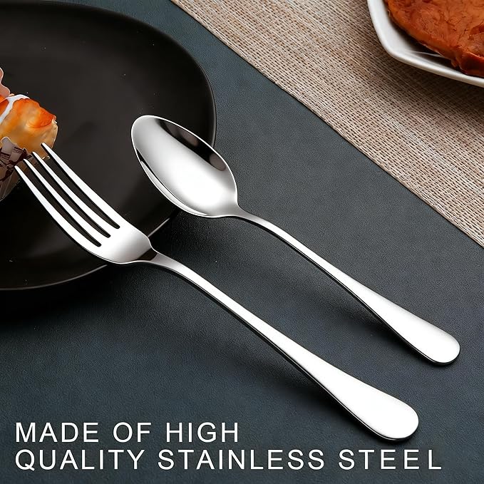 24 Piece Forks and Spoons Silverware Set for 12, Stainless Steel Dinner Forks and Spoons Silverware Set, Heavy-Duty Cutlery Set, Dishwasher Safe (Silver)