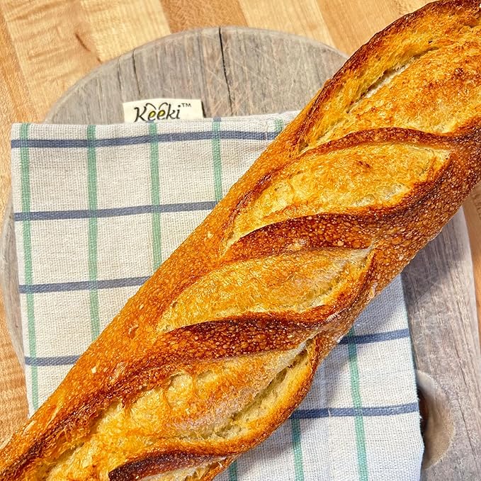 Keeki Bag - The Original Beeswax Lined Bread Bag for Homemade & Sourdough | Reusable Linen Bread Storage | Beeswax Wrap Alternative | Plastic-Free Storage w/Wide Drawstring Closure (Blue)