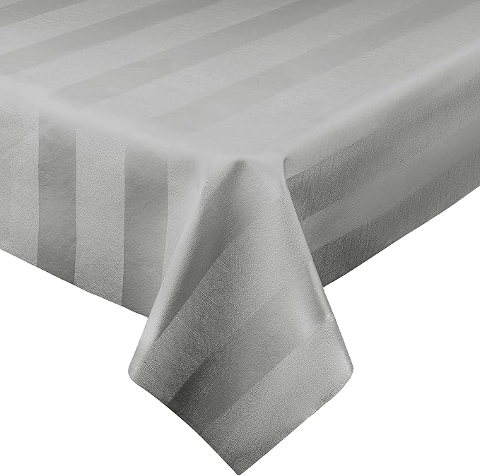 Luxury Table Protector Pad, 2 in 1 Table pad + Great Looking Tablecloth - Heat Resistant, Spill & Stain Proof - Flannel Backing (54x144, Silver - Silk Stripe)