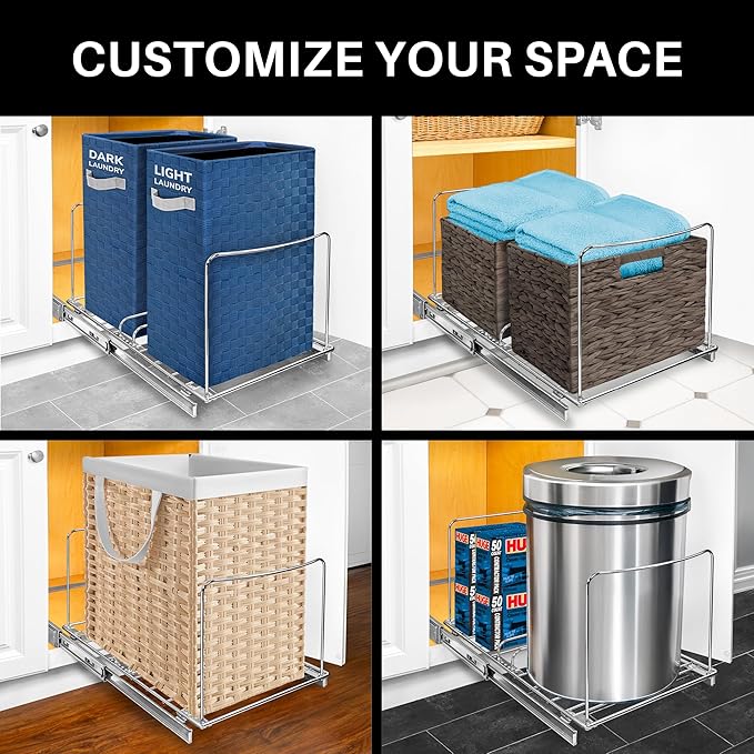 LYNK PROFESSIONAL® Double Pull Out Trash Can Under Cabinet - Under Sink Trash Can Slider - Trash Can Slide Out Drawer - Sliding Pull Out for Kitchen Garbage Bin (Trash Cans Not Included)