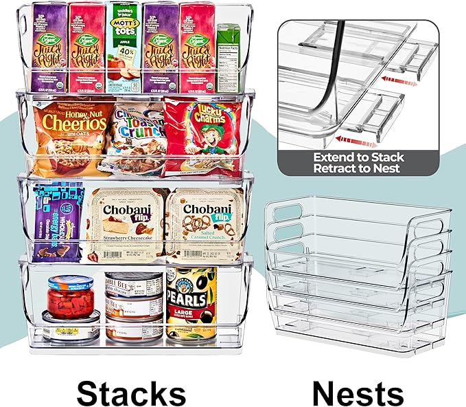 Sorbus Stackable Storage Bins Open Front, Clear Stackable Storage Bins, Pantry Bins for Storage and Organization, Acrylic Stackable Bins for Kitchen, Clear Pantry Organizer Bins (Small Wide 4 Pack)