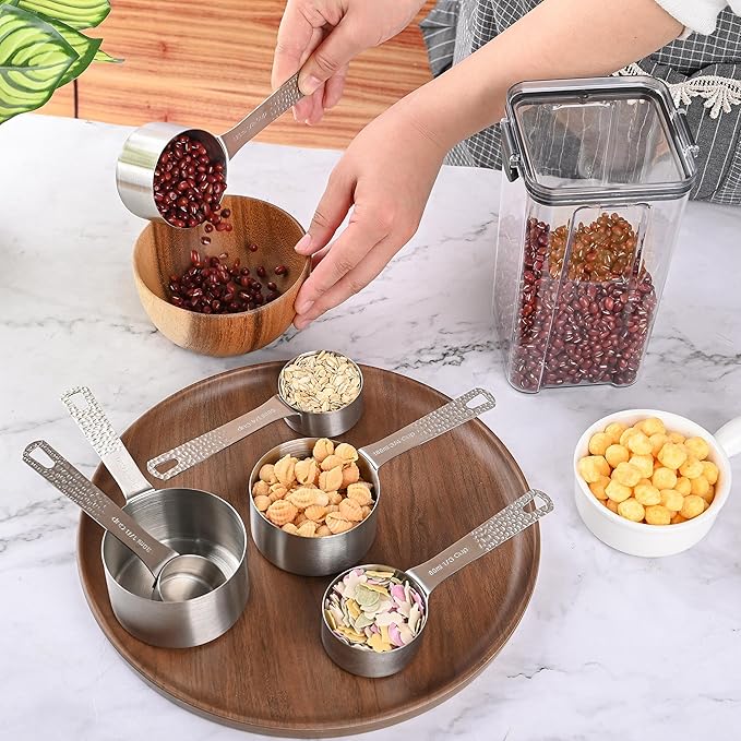 Measuring Cups Set, 18/8 Stainless Steel Measuring Cups Set for Kitchen & Baking, Dry & Liquid 6 Measuring Cups with 1 Rings, Nesting Metric & US Measuring Cup Set