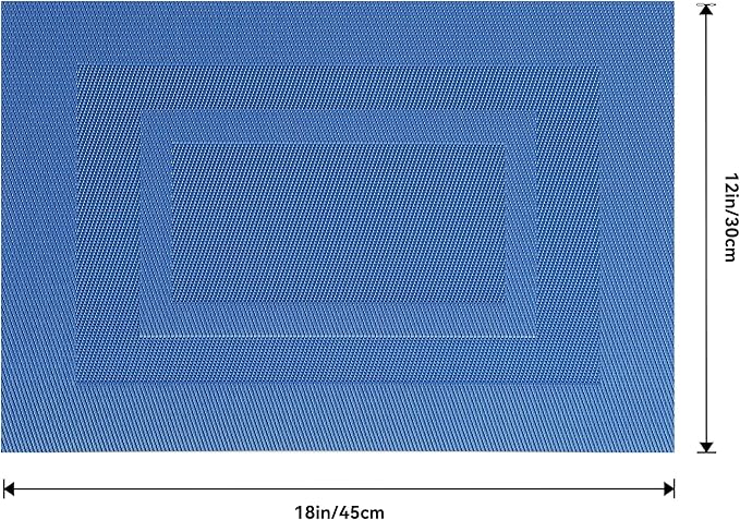 Leetaltree Blue Frame Placemats Set of 6 - Heat Resistant Non-Slip Place mats for Dining Table, Washable Durable PVC Vinyl Woven Table Mats（Blue Frame, 6）