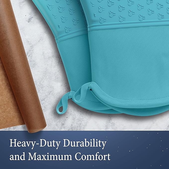 Cosy House Collection 4-Piece Oven Mitt & Pot Holder Set - 500°F Heat Resistant Trivet Cooking Gloves - Flexible, Durable & Comfortable Long-Lasting Silicone - Cooking, Baking & Grilling (Turquoise)