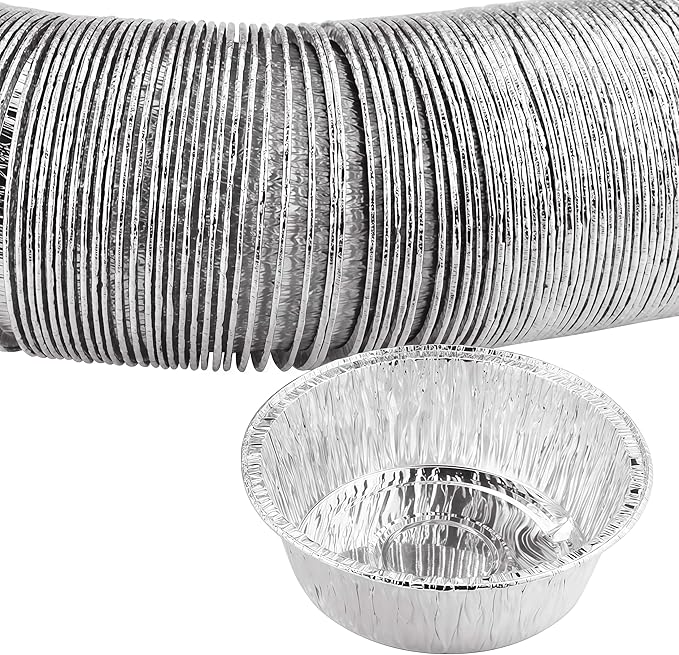 100 Pack 4" Round Tart Pie Foil Pans - Disposable Aluminum Foil Tart & Pie Tins for Baking, Cooking, Storage or Reheating