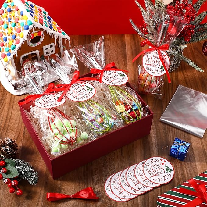 6 Sets 12 Inch Christmas Whisks Gifts DIY Fillable Christmas Tree Ornaments Xmas Colored Silicone Whisks for Cooking Heat Resistant Egg Beaters with Card Rope Bag for Candy Holder