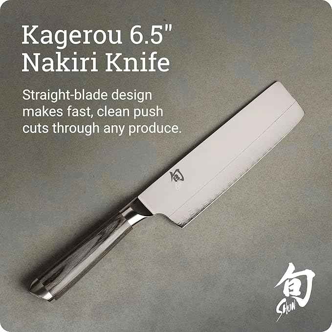 Shun Cutlery Kagerou Nakiri Knife 6.5 Inch, Ideal Sharp Chopping Knife for Vegetables and All-Purpose Chef Knife, Professional Nakiri Knife, Handcrafted Japanese Kitchen Knife