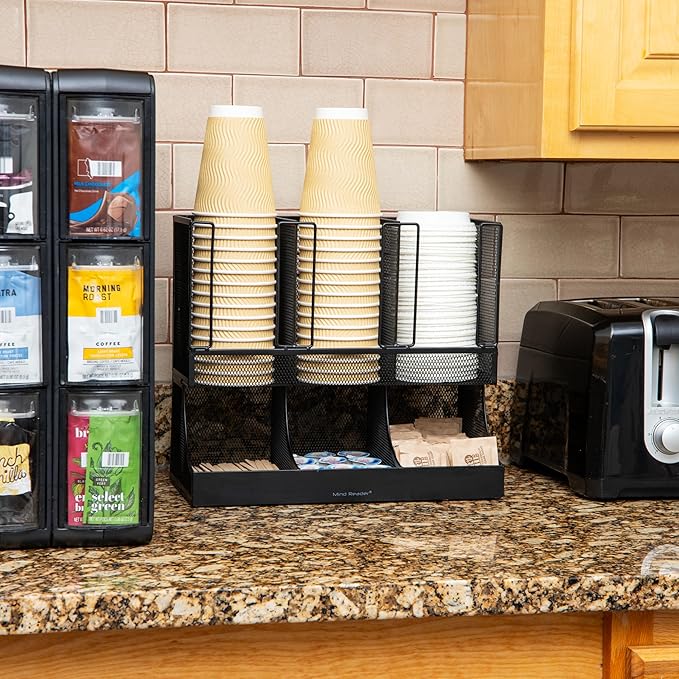 Mind Reader Multipurpose Countertop Organizer, Office Breakrooms, Cup and Condiment Station, Metal Mesh, Black