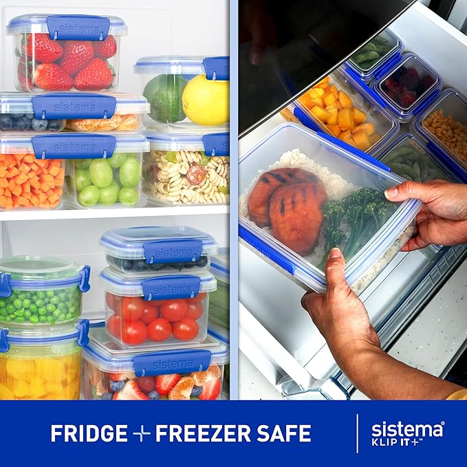 Sistema KLIP IT Food Storage Container, 7 L, Airtight & Stackable, BPA-Free, Clear with Blue Clips