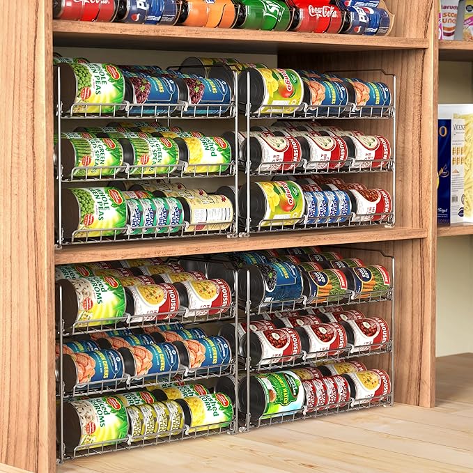 Simple Houseware Stackable Can Organizer Rack for Pantry/Cabinet – 11.5" D x 17" W x 13.75" H, Holds 36 Cans, 3-Tier Can Food Storage Dispenser, Chrome