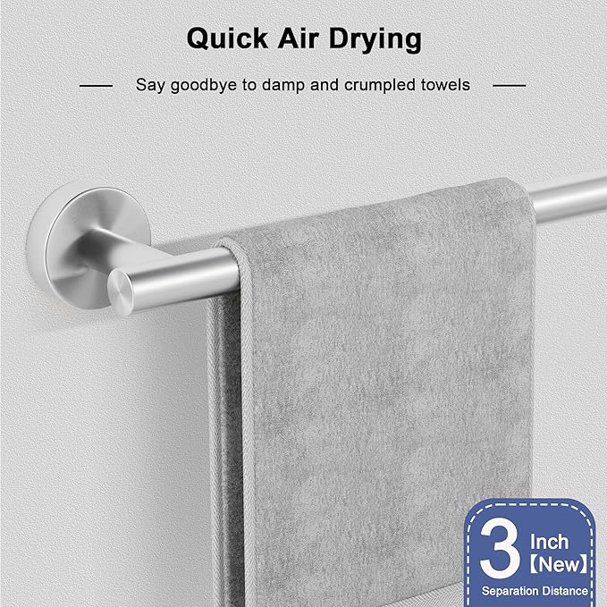 Brushed Nickel Towel Bar, 14 Inch Towel Racks for Bathroom Wall Mounted, SUS304 Stainless Steel Bathroom Towel Holder, Total Length 16.4 Inch Towel Bars