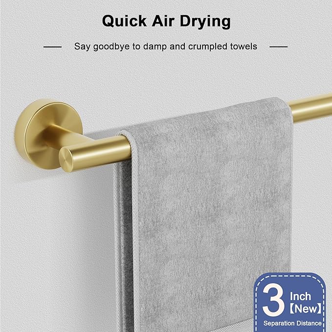 Brushed Gold Towel Bar, 14 Inch Towel Racks for Bathroom Wall Mounted, SUS304 Stainless Steel Bathroom Towel Holder, Total Length 16.4 Inch Towel Bars